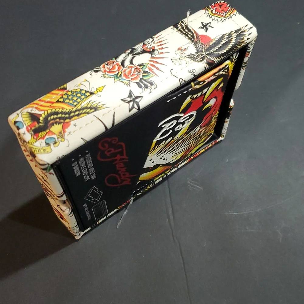 Ed Hardy‎ black iconic Ed Hardy tiger printed bifold wallet with valet tray new